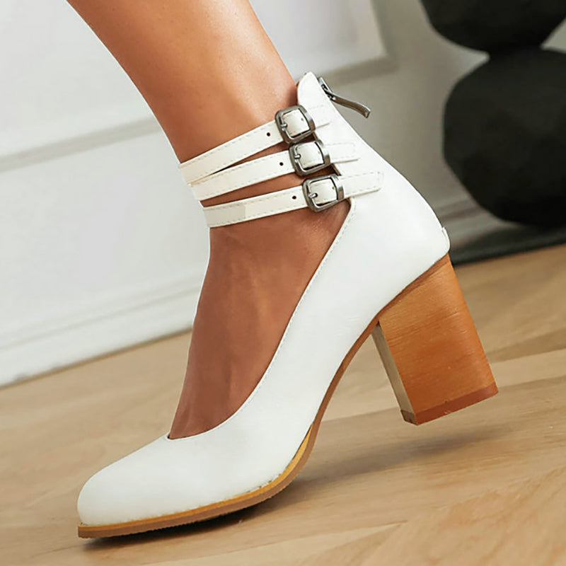 Caa™ | Smooth sandals with ankle strap and thick heel
