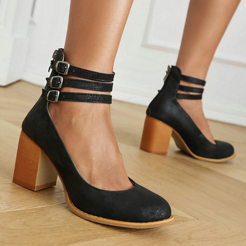 Caa™ | Smooth sandals with ankle strap and thick heel